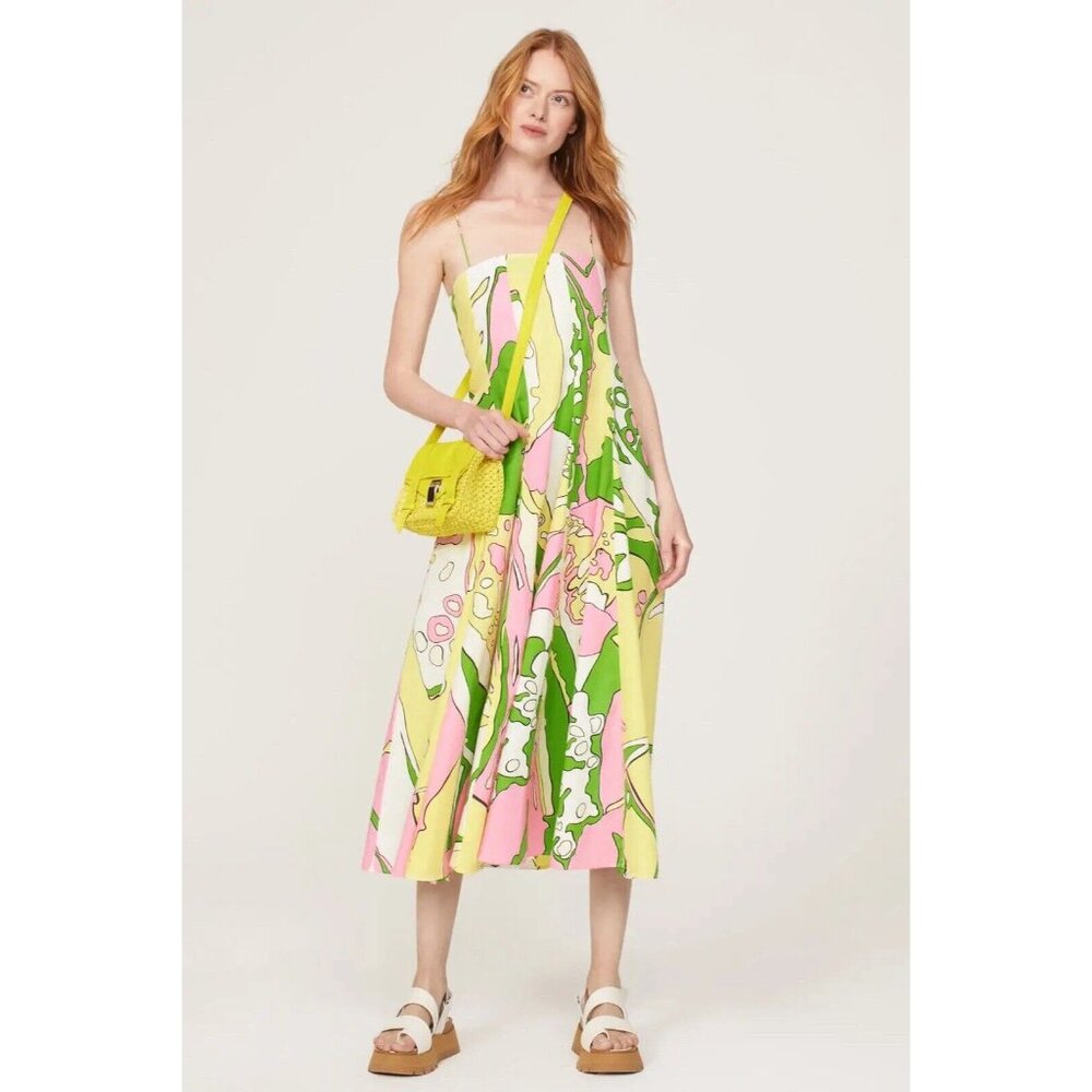 Floral Print Midi Sundress in Pink & Green